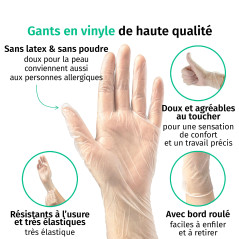 SF Gants vinyle taille M – 1000 (10х100) gants jetables, non poudrés, sans latex, usage médical, ménage, cuisine, tatouage et pr