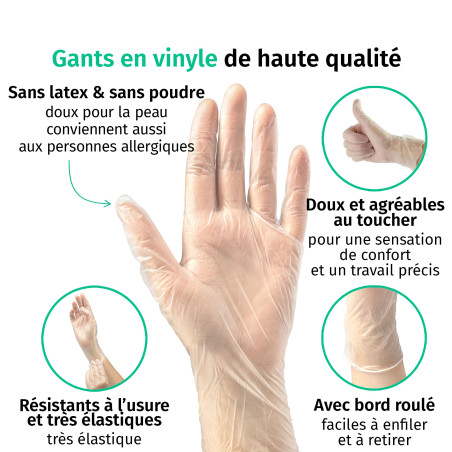SF Gants vinyle taille M – 1000 (10х100) gants jetables, non poudrés, sans latex, usage médical, ménage, cuisine, tatouage et pr