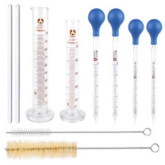 Pipettes En Verre, 4 Pièces Pipette Graduée En Verre Compte-gouttes 5ml 10ml et 2 Pièces Éprouvette Graduée 50ml 100ml avec Bros