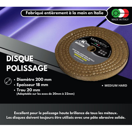Lux Metal - Disque de Polissage Excellente sur tous les Métaux (Medium Hard 200 mm) - Idéal pour Aluminium, Acier Inoxydable, La