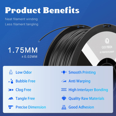 QIDI TECH Filament ABS Rapido 1.75mm, Filament Imprimante 3D ABS Bobine de 1kg (2.2lbs), Adapté à l'impression à Grande Vitesse,