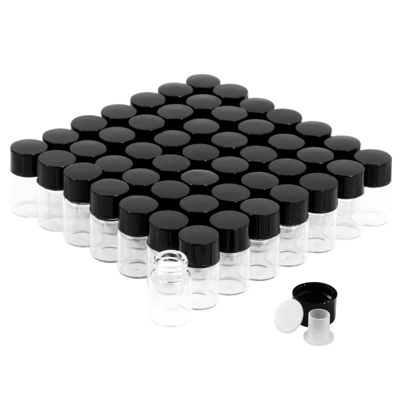 Fioles en verre de 2 ml avec bouchons à vis et bouchons en plastique, 1/2 Dram petites fioles d'échantillon de liquide transpare Fioles en verre de 2 ml avec bouchons à vis et bouchons en plastique, 1/2 Dram petites fioles d'échantillon de liquide transpare