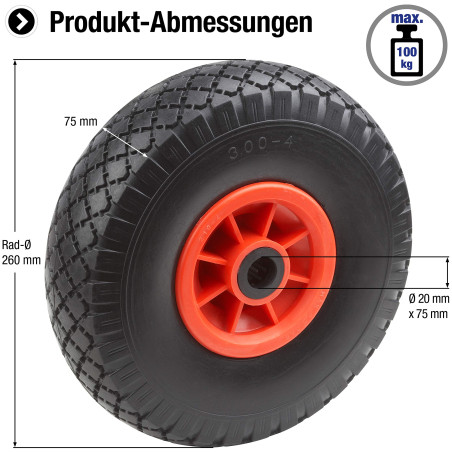 Meister 810810 Roue increvable 260 mm, pour diables, jante en PVC