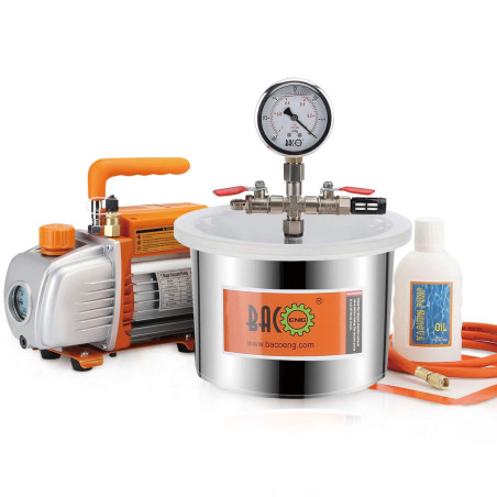 BACOENG Chambre sous vide de dégazage en acier inoxydable de 6,8 L avec Pompe à dépression 85 Lt/min