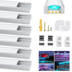 Chesbung - 6x1mètre Aluminium Profilé U-forme pour Bandes à LED, Compact Finition Professionnelle avec Blanc Laiteux Couvercle,C