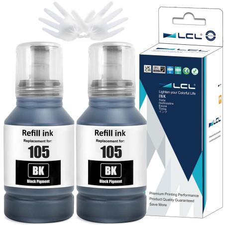 LCL 105 Haute capacité Encre Compatible pour Epson EcoTank 105 Noir Bouteille d'encre Compatible pour Epson EcoTank L7160 L7180
