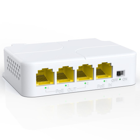 YuanLey 4 Port PoE Extender Gigabit avec 3 PoE Out, IEEE 802.3af/at Mini 4 Canaux Répéteur PoE 1000Mbps, Mur and Din Rail Monter