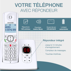ALCATEL F530 Voice Duo - Téléphone Fixe Sans Fil DECT Avec Répondeur - Grand Écran Rétroéclairé - Mains Libres - Fonction Blocag