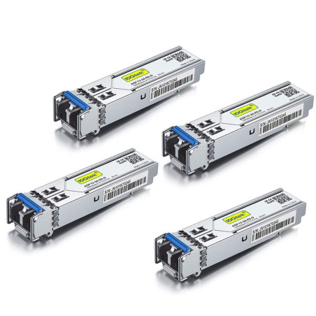 10Gtek 4-Pièces 1G SFP LX Monomode Module, 1000Base-LX LC Mini-Gbic, Compatible pour Cisco GLC-LH-SMD, Meraki, Ubiquiti UniFi UF