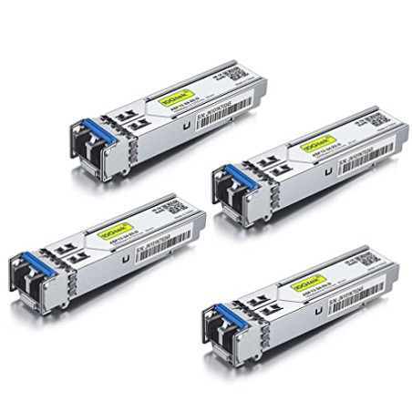 10Gtek 4-Pièces 1G SFP LX Monomode Module, 1000Base-LX LC Mini-Gbic, Compatible pour Cisco GLC-LH-SMD, Meraki, Ubiquiti UniFi UF