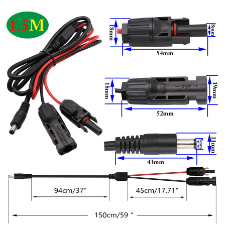 zdyCGTime Mâle et Femelle Solaire à DC5521mm Mâle Ligne d'extension,Adaptateur de d'extension pour Solaire et Voiture Cordon de