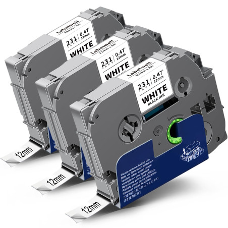 3x Labelwell Ruban Compatible pour Brother TZe-231 TZe231 TZ Tape 12mm 0.47 Etiqueteuse Cassette pour Brother P-Touch PT-H100lb
