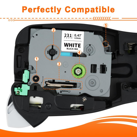 3x Labelwell Ruban Compatible pour Brother TZe-231 TZe231 TZ Tape 12mm 0.47 Etiqueteuse Cassette pour Brother P-Touch PT-H100lb