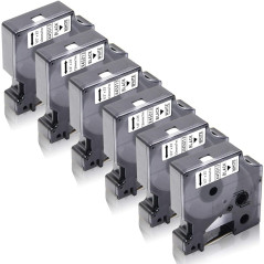 6x XemaX Compatible pour Ruban D1 12mm 45013 A45013 45013s Recharge Noir sur Blanc Étiquettes de Cassette pour Label Manager 160
