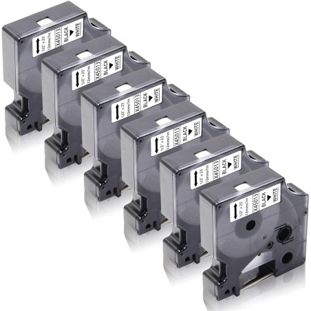 6x XemaX Compatible pour Ruban D1 12mm 45013 A45013 45013s Recharge Noir sur Blanc Étiquettes de Cassette pour Label Manager 160