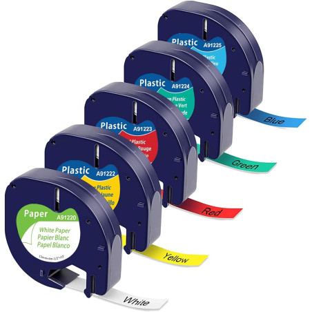 5x MarkField Ruban Compatible avec Dymo LetraTag Plastique Étiquettes Papier Ruban 12mm x 4m, Recharge Etiqueteuse Compatible av