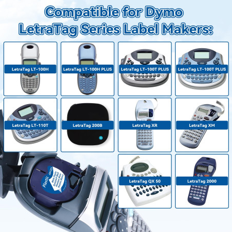 5x MarkField Ruban Compatible avec Dymo LetraTag Plastique Étiquettes Papier Ruban 12mm x 4m, Recharge Etiqueteuse Compatible av
