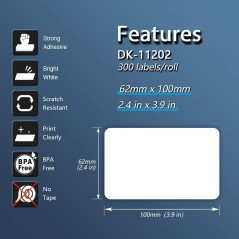 BETCKEY - 10 Rouleaux DK-11202 Étiquettes de Transport Compatible avec Brother, 62mm x 100mm, 3000 Étiquettes pour Imprimantes d