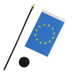 AZ FLAG - Mini Drapeau Europe De Table - 15x10 cm - Drapeau Européen De Bureau 100% Polyester Avec Hampe Pointe Dorée 25cm