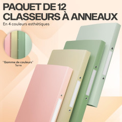 ACROPAQ - 12 x Classeur souple A4 | 2 anneaux | Avec étiquettes de dos, Dos de 2,5 cm, Couleur Terre de la collection Nature - P