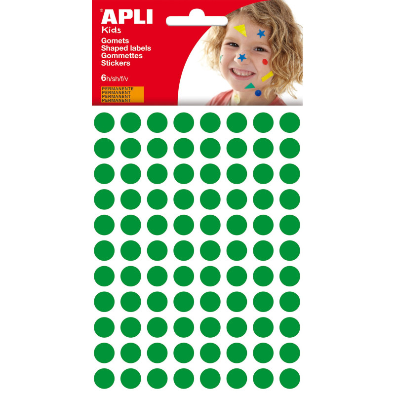 APLI Kids 13233 - Sachet de gommettes rondes 10 mm, vert, 6 feuilles APLI Kids 13233 - Sachet de gommettes rondes 10 mm, vert, 6 feuilles