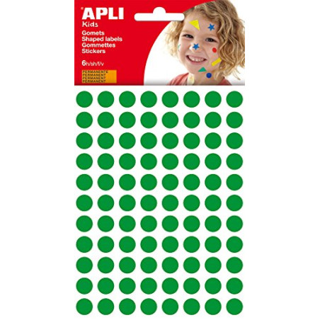 APLI Kids 13233 - Sachet de gommettes rondes 10 mm, vert, 6 feuilles