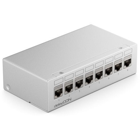 deleyCON Panneau de Brassage 8 Ports Kit Panneau de Distribution 1U + 8x RJ45 Modules Keystone Jack STP CAT6a Compatibles avec C