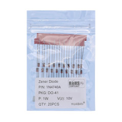 HUABAN 100PCS 1N4740A 1N4740 Diode Zener de puissance planaire en silicium 1W 10V DO-41 (DO-204AL) Axial Diodes 1 Watt 10 Volt