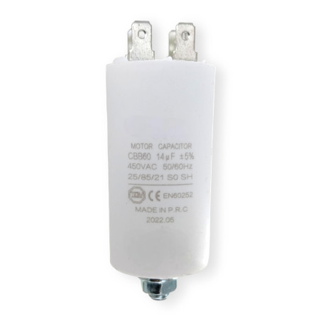 DL-pro Condensateur universel 14 µF 450 V Ø 35 x 65 mm avec connecteurs AMP 6,3 mm et vis de fixation M8 CBB60 pour appareils él