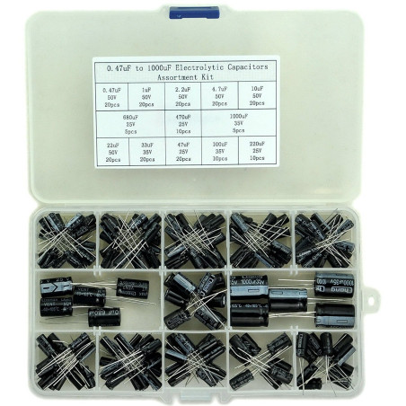 WINGONEER Condensadores 13 Valores Total 200 PCS 0.47uF a 1000uF Capacitadores Electrolíticos Kit de Surtido