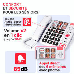 SWISSVOICE - Xtra 1110 - Téléphone Fixe Filaire - Larges Touches - 6 Touches Mémoires Avec Photo - Sonneries Extra Fortes - Indi