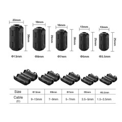 Aiqeer 6 Pièces Ferrite Anneau Noyau Set, Anneau Ferrite à Clipser, EMI RFI Bruit Suppresseur Câble Clip, Filtre Haute Fréquence