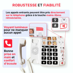 SWISSVOICE - Xtra 1110 - Téléphone Fixe Filaire - Larges Touches - 6 Touches Mémoires Avec Photo - Sonneries Extra Fortes - Indi