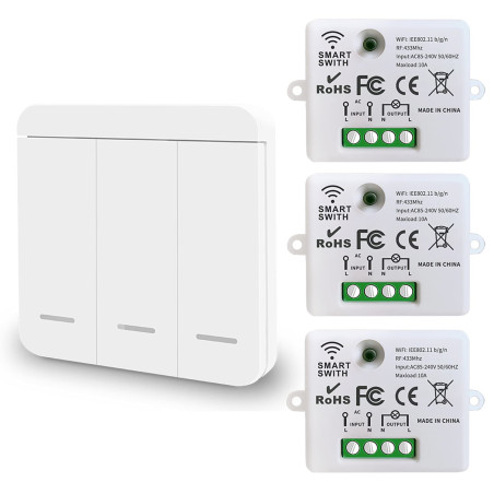 DieseRC Mini commutateur WiFi sans fil télécommande RF 2500W 10A 3 récepteurs avec 1 interrupteur mural sans fil contrôle intell