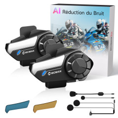 Moman Intercom Moto Duo pour 2 Casque - Audio-Multitâche, H2S Communication Système 1000M ENC&DSP&CVC Réduction de Bruit Kit Mai