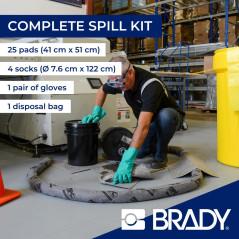 SPC® by Brady Kit Anti-Pollution Universel – Kit Absorbant pour Huiles, Eau, Solvants et Liquides de Refroidissement, Inclus 25 