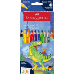 Faber-Castell 110922 - Set de crayons de couleur Jumbo Dino, 10 pièces, incassable, y compris 2 crayons métalliques et un autoco