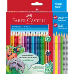 Faber-Castell 201540 - Set de crayons de couleur pour enfants et adultes, 24 pièces, triangulaires, incassables, comprenant 4 co