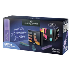 Faber-Castell 254603 Set de Bureau avec 16 Suligneurs dans une Boîte de Rangement, Surligneurs Pastel, Neóns et Métalliques, Poi