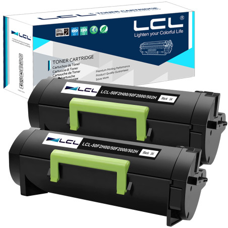 LCL Cartouche de Toner Compatible 50F2H00 50F0HA0 50F2000 50F200E 502 502E 502H 5000pages (2Noir) Remplacement pour Lexmark MS31
