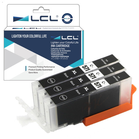 LCL Cartouche d'encre Compatible CLI-571 CLI-571XL CLI-571XLBK (3Noir) Remplacement pour Canon PIXMA TS5050 TS5051 TS5053 TS5055