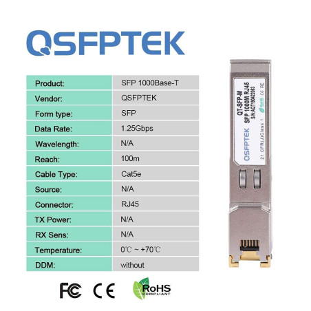 QSFPTEK 4Pack 1000BASE-T Copper SFP to RJ45 Transceiver, 1G SFP-T Module for Cisco GLC-T/GE-T, Ubiquiti UF-RJ45-1G, Meraki MA-SF