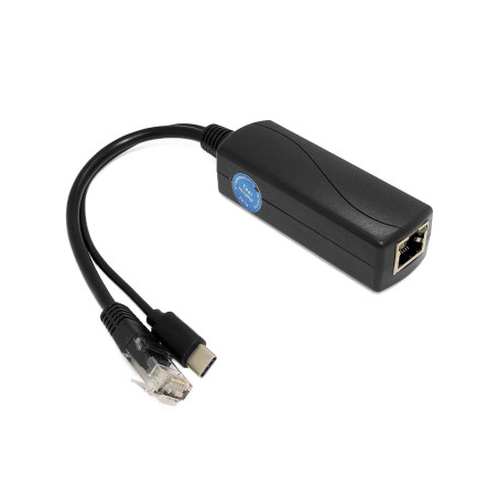 Revotech Type C Actif PoE Splitter, 48V PoE vers USB C 5V / 3A Sortie, 10/100Mbps Conforme à IEEE802.3af/at, Adaptateur PoE pour