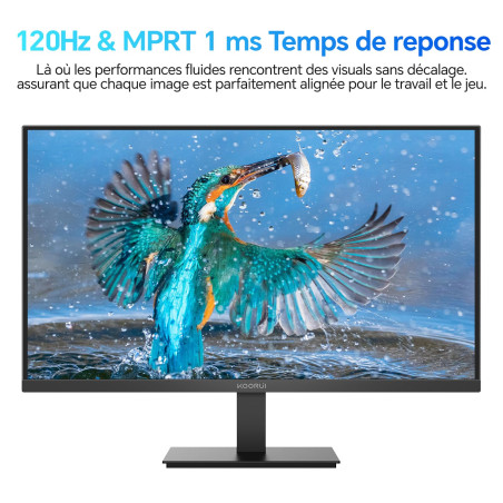 KOORUI E2721H 27 Pouces Ecran PC, QHD 2560 x 1440 120 Hz Moniteur, HDMI 2.0 DP 1.4, IPS 1 MS Adaptive Sync, inclinable de -5° à