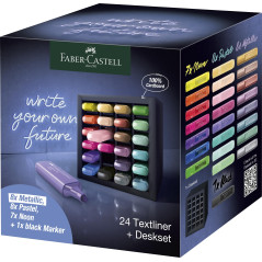 Faber-Castell 254602 Set de Bureau avec 24 Suligneurs dans une Boîte de Rangement, Surligneurs Pastel, Neóns et Métalliques, Poi