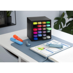 Faber-Castell 254602 Set de Bureau avec 24 Suligneurs dans une Boîte de Rangement, Surligneurs Pastel, Neóns et Métalliques, Poi