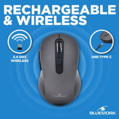 Bluestork - Souris sans Fil Rechargeable, Silencieuse, Récepteur USB, 2,5 Ghz, Souris sans Fil, 6 Boutons, Design Ergonomique, 8