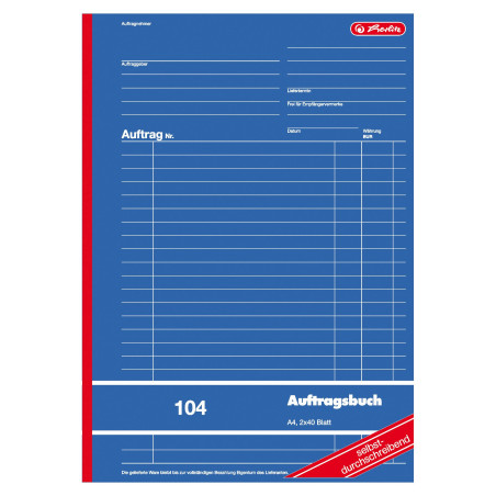 Herlitz 880427 Commande livre A4 104 2 x 40 Page autocopiant Sans bois (en langue allemande)