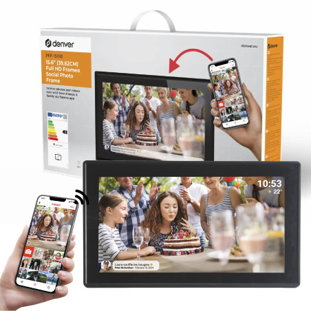 Denver PFF-1515B - Cadre Photo numérique Wi-FI - Écran Tactile IPS Full HD de 15,6 Pouces - Logiciel FRAMEO intégré - Partage sa