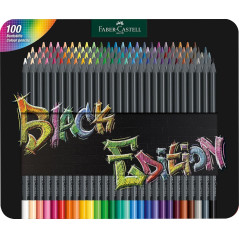 Faber-Castell 116490 Black Edition 100 Crayons de Couleur dans une Boîte en Métal, Résistants à la Rupture, Prise en Main Ergono